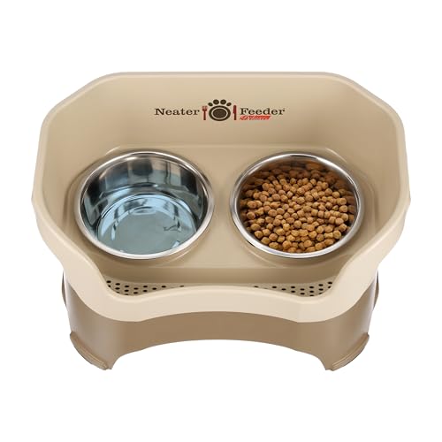 Neater Feeder Deluxe Mess Proof Dog Bowls Elevated for Large Dogs Over 40 lbs (Large with Standard Bowl / Cappuccino)