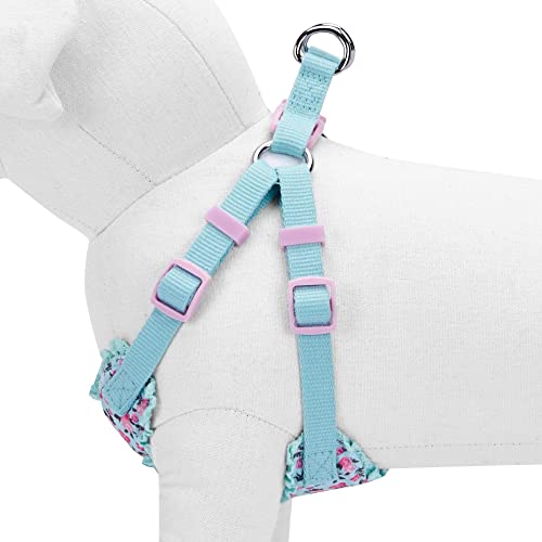 Soft & Comfy Made Well Cute Floral No Pull Mesh Puppy Dog Harness Vest in Light Blue ((14" - 16") Chest Girth (Pack of 1) / Light Blue with Flower)
