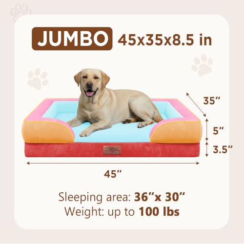 Orthopedic Dog Bed for Extra Large Dogs with Bolster (45.0"L x 35.0"W x 8.5"Th / Miami)