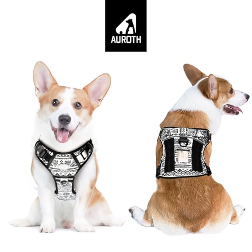 Dog Harness for Small Medium Dogs (Tribal Patterns-Black / S(Neck:14-21",Chest:20-31"),18-35 lbs)
