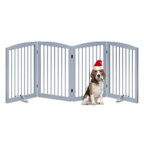 Freestanding Pet Gate for Dogs (32" Height-4 Panel / Gray)