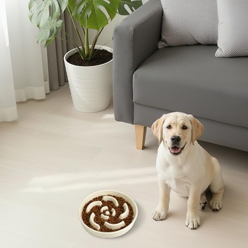 Ceramic Slow Feeder Dog Bowl (Flower - White / 2 Cups)