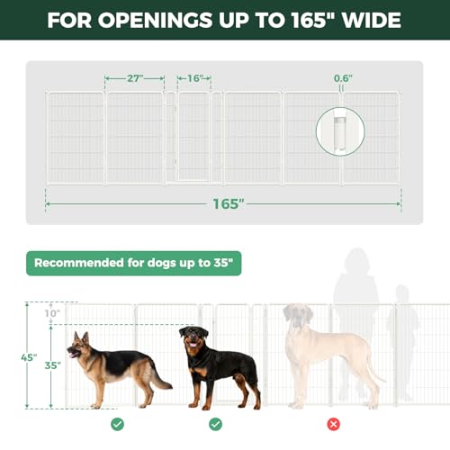 Dog Gate Extra Wide Adjustable for Openings Up to 165" (White / Up to 165" W【5 Panels + 1 Door】 / 45"H)