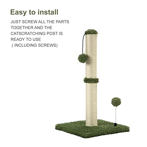 Cat Scratching Post Premium Basics Kitten Scratcher Sisal Scratch Posts with Hanging Ball 22in for Kittens or Smaller Cats (22 inches for kitten / Cactus Green)