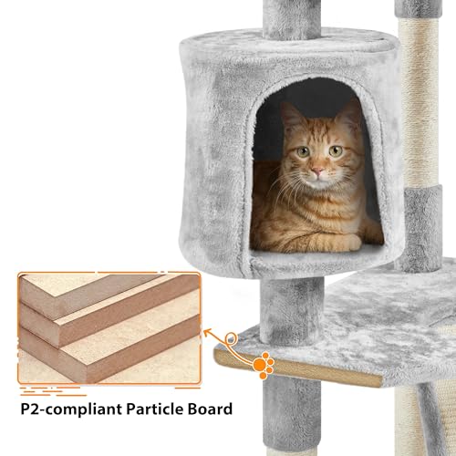 79in Multi Level Cat Tree for Multiple Cats with 9 sisal Posts (Light Gray)