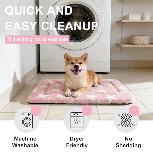 Dog Bed Mat Soft & Comfortable Dog Kennel Pad for Crate (XS(18"*14"*1.5") / Big&Little Stars Pink-1pc)