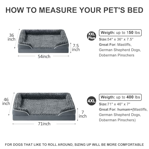 Orthopedic Washable Human Dog Bed for Adult & Dog Cozy Sleep (71.0"l X 46.0"w X 7.0"th / Dark Grey)