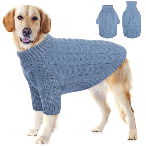 XXL Dog Christmas Sweater Warm Soft Cable Knit Dog Sweater (XX-Large / Blue)