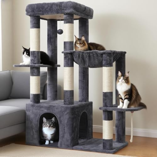 Heavy Duty Cat Tree with Large Base for Large Indoor Cats HCT026G (Smoky Gray / L)