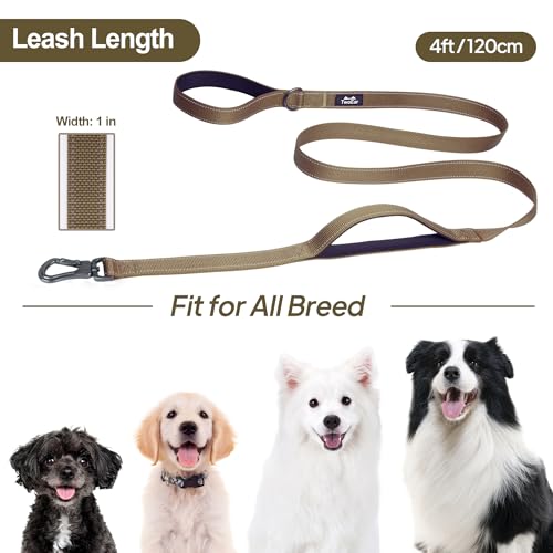 4FT 1IN Heavy Duty Dog Leash for Large Dogs with 2 Padded Handles (Brown / 1 in x 4 ft)
