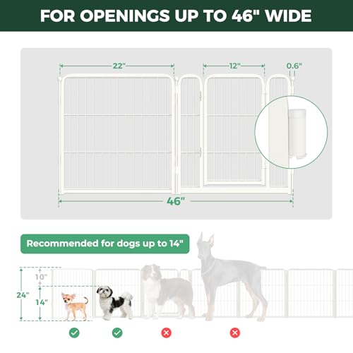 Dog Gate Extra Wide Adjustable for Openings Up to 46" (White / Up to 46" W【1 Panel + 1 Door】 / 24"H)