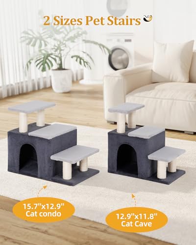 3-in-1 Pet Stairs for Cats, Dog Steps for Small Doggie Rabbits (M-Gray)