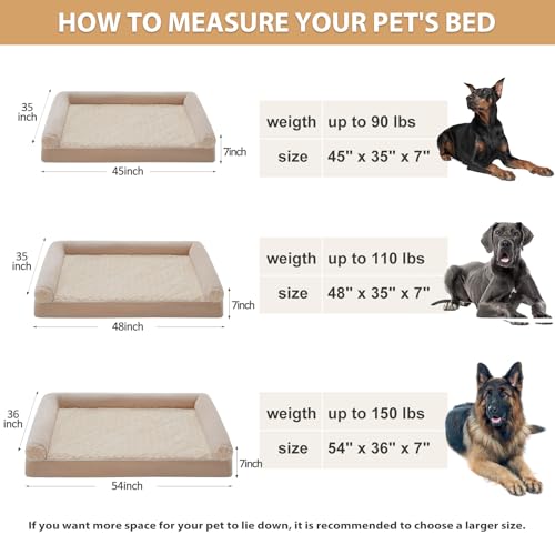 Orthopedic Washable XXL Dog Bed for Senior Dog Cozy Sleep (48"l x 35"w x 7"th / Beige)