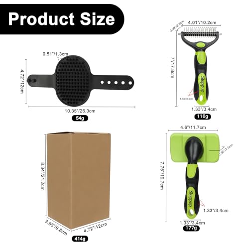 Green Pet Grooming Kit 3Pcs Dematting Comb for Dogs&Cats Shedding (Green)