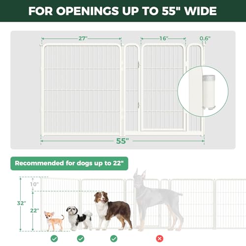 Dog Gate Extra Wide Adjustable for Openings Up to 55" (White / Up to 55" W【1 Panel + 1 Door】 / 32"H)