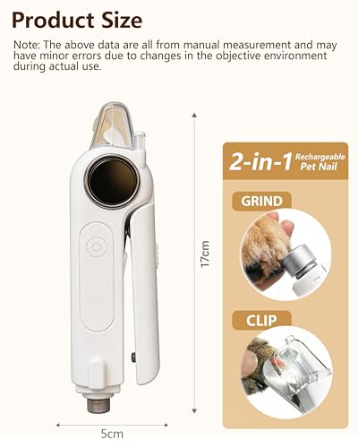 2-in-1 Pet Nail Clipper and Grinder with LED Light & Safety Guard - Painless Quiet Grooming Tool for Small & Large Dogs & Cats, Avoid Overcutting Professional Pet Trimmer