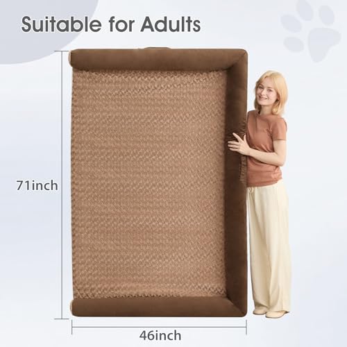 Orthopedic Washable Human Dog Bed for Adult & Dog Cozy Sleep (71"l x 46"w x 7"th / Brown)