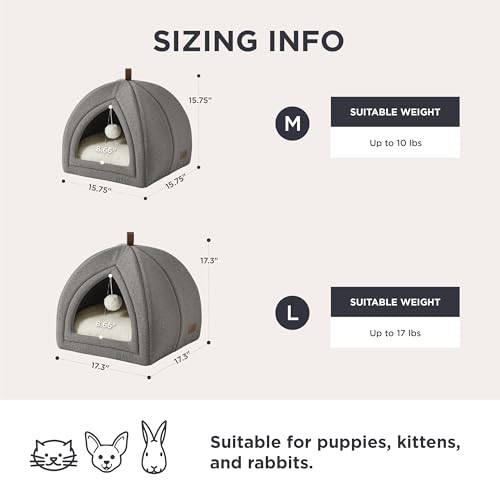 2in1 Cat Beds for Indoor Cats Cave for Kitten with Washable Pillow (M(16x16x16) / Grey)