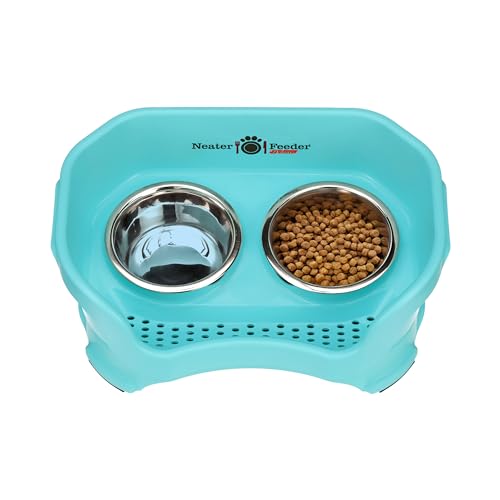 Neater Feeder Deluxe Mess Proof Cat Bowls Elevated (Cat with Standard Bowl / Aquamarine)