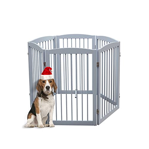 Freestanding Pet Gate for Dogs (32" Height-6 Panel / Gray)