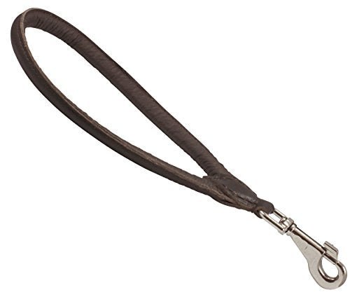 Round Genuine Rolled Leather Dog Short Traffic Leash 13" Long 1 (Brown)