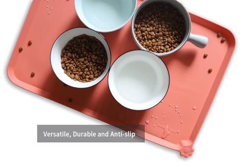 L Silicone Non Slip Pet & Cat Dog Feeding Tray (22" x 14" / Burnt Coral)
