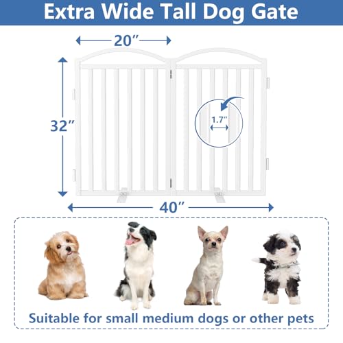 Metal Freestanding Dog Gates (Whtie / 40''W × 32''H)