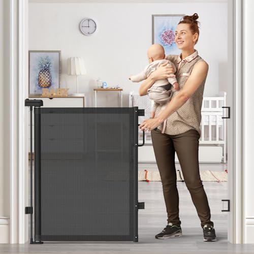 Retractable Baby Gates 2 Pack (Black / 34" Tall x 55" Wide (2Pack))
