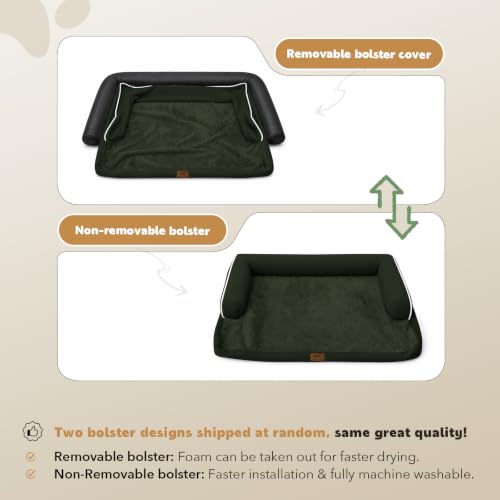 Orthopedic Washable Dog Bed with Bolster for Large Sized Dogs (38.0"L x 25.0"W x 6.5"Th / Outpost Olive)