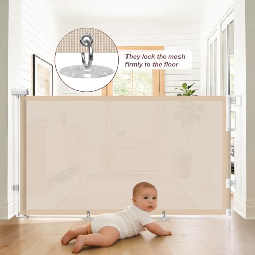 Retractable Baby Gates for Doorway (Beige / 34" Tall x 58" Wide)