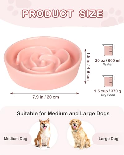 Ceramic Slow Feeder Dog Bowls (M-1.5 Cups / 02-Pink)