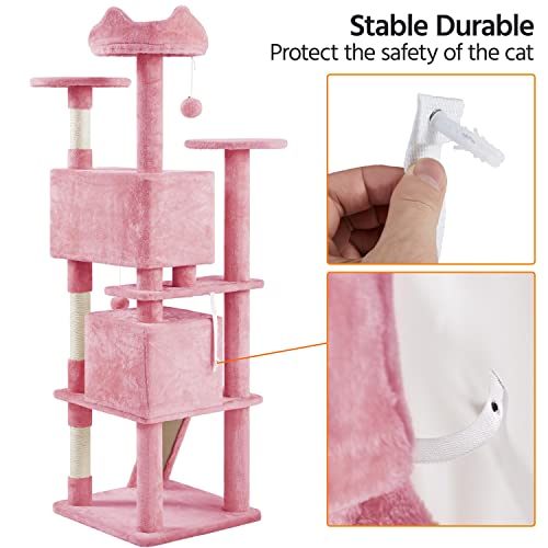 70in Multi Level Sturdy Cat Tree (Pink / 70in)