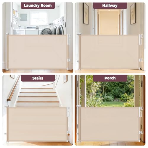 78" Retractable Extra Wide Baby Gates for Stairs (Beige / 34" Tall x 78" Wide)