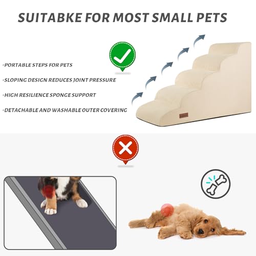 Dog Stairs for High Bed (Beige / Standard 5-Step 22.2"H)