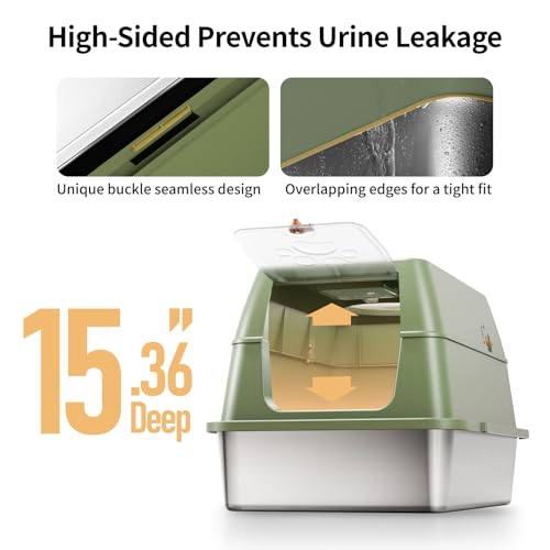 Stainless Steel Cat Litter Box with Removable Lid (Green)