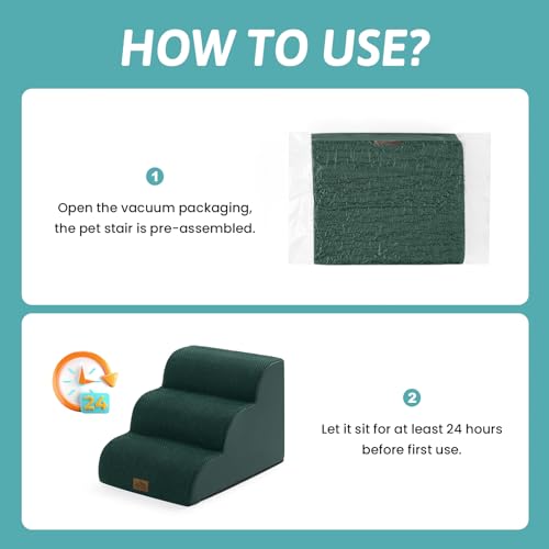 Wide Dog Stairs for Small Dog 15.7" H (Dark Green / Wide:17.7"x22.4"x15.7")