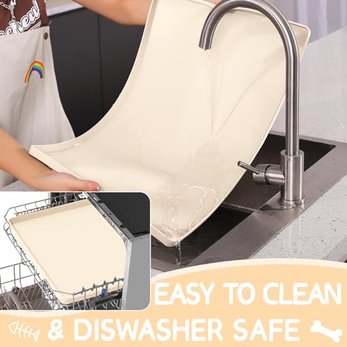Silicone Cat & Dog Food Mat for Floors Waterproof (Beige / 24''×16'')