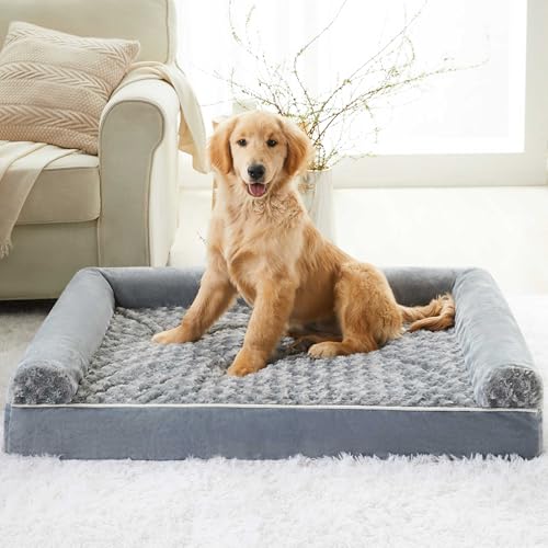 Orthopedic Washable Large Dog Bed for Senior Dog Comfy Sleep (42"l x 30"w x 7"th / Grey)
