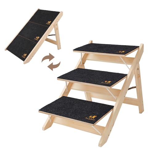 Wooden 2-in-1 Dog Stairs, 3-Step Foldable Anti-Slip Pet Steps