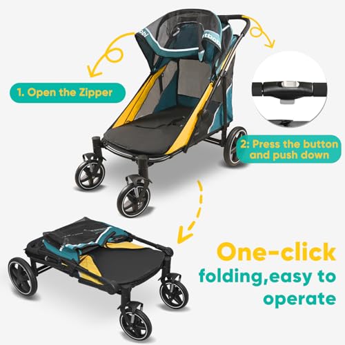 Dog Stroller for Large Medium Dogs up to 80 lbs (Green&Yellow)