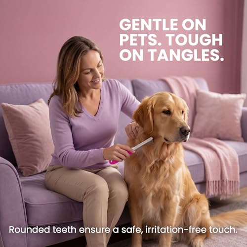 Poodle Pet Detangling Pet Comb with Long & Short Stainless Steel Teeth for Removing Matted Fur (Pink / Detangling Pet Comb)
