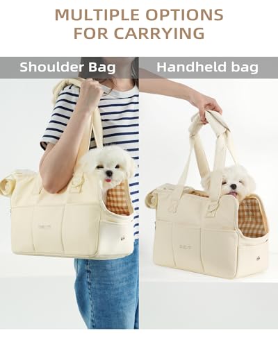 Dog Purse Carrier for Small Dogs Rabbit cat with Large Pockets (Beige / 13.6"L x 6.5"W x 10.0"H)