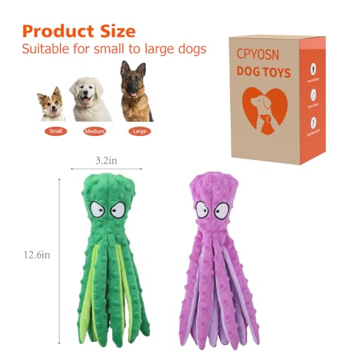 2 Pack Octopus Dog Toys (Purple+Green)