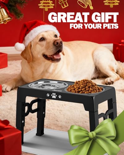 Elevated Dog Bowls for Medium Large Dogs with Mat (for Medium Large Dogs 1 Basic&1Slow Bowl with Mat / Black)