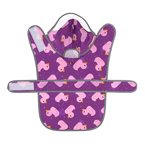 Clear Hooded Dog Raincoat Jacket Poncho with Dog Leash Hole Pr Duck L (Large / Ducks Purple)