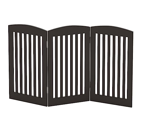 Wooden Freestanding Foldable Pet Gate for Dogs (Espresso / 24" Height-3 Panel)