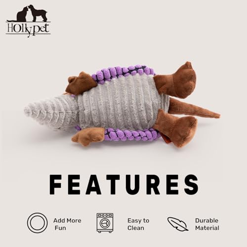 Armadillo Squeaky Puppy Dog Toys for Small Medium Dogs (8 IN / Purple)