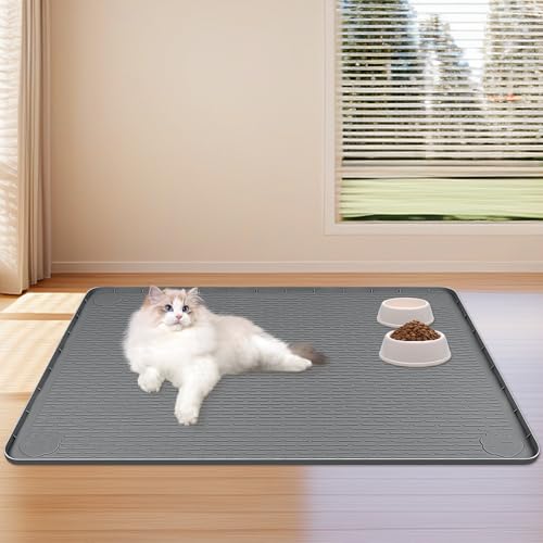 Dog Food Mat 40''x40'' Extra Large Dog Mat for Food and Water (40"L x 40"W / Dark Grey)