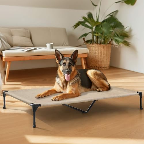 Outdoor Elevated Dog Bed Large Sized Dogs (49.0"L x 33.0"W x 9.0"Th / Beige Coffee)