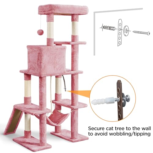 63in Sturdy Large Cat Tree for Indoor Heavy Cats (Pink / 63in)